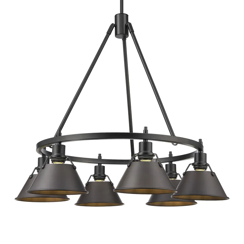 Yep by Golden Lighting Orwell 6-light Chandelier in Matte Black and Rubbed Bronze shade — Golden Lighting LED Pendant Lights  