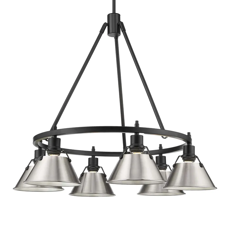 Yep by Golden Lighting Orwell 6-light Chandelier in Matte Black and Pewter shade — Golden Lighting LED Pendant Lights  