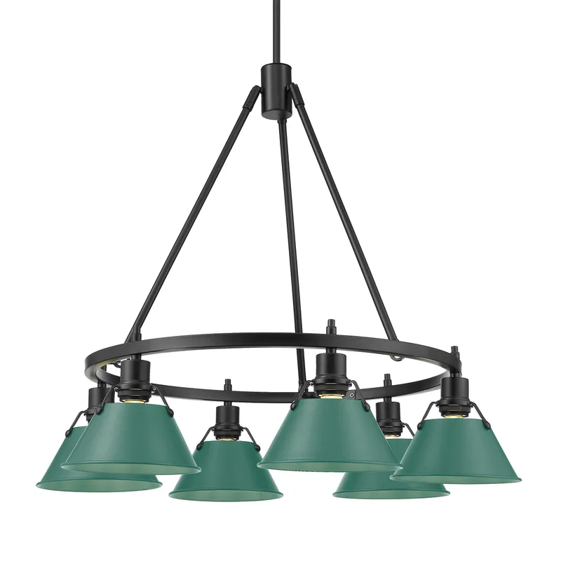 Yep by Golden Lighting Orwell 6-light Chandelier in Matte Black and Pine Green shade — Golden Lighting LED Pendant Lights 60.0W 