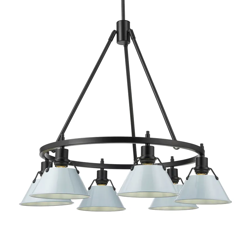 Yep by Golden Lighting Orwell 6-light Chandelier in Matte Black and Dusky Blue shade — Golden Lighting LED Pendant Lights  