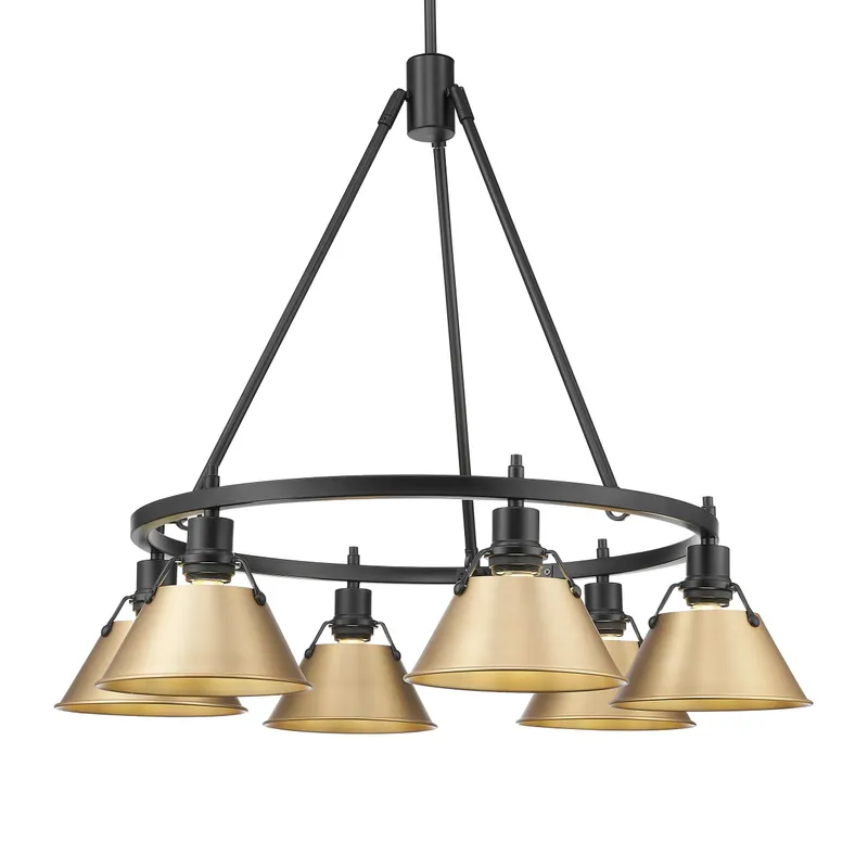 Yep by Golden Lighting Orwell 6-light Chandelier in Matte Black and Brushed Champagne Brass shade — Golden Lighting LED Pendant Lights  