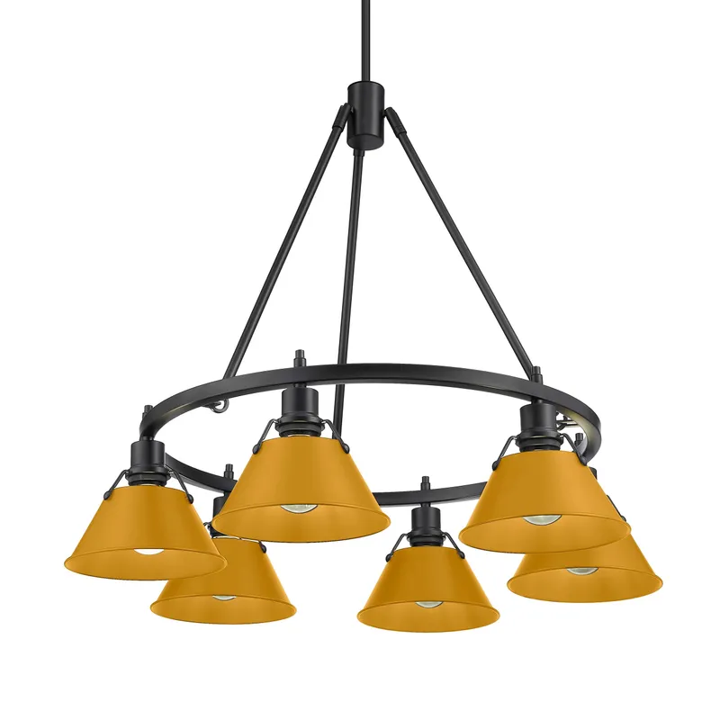 Yep by Golden Lighting Orwell 6-light Chandelier in Matte Black and Auric Yellow shade — Golden Lighting LED Pendant Lights  