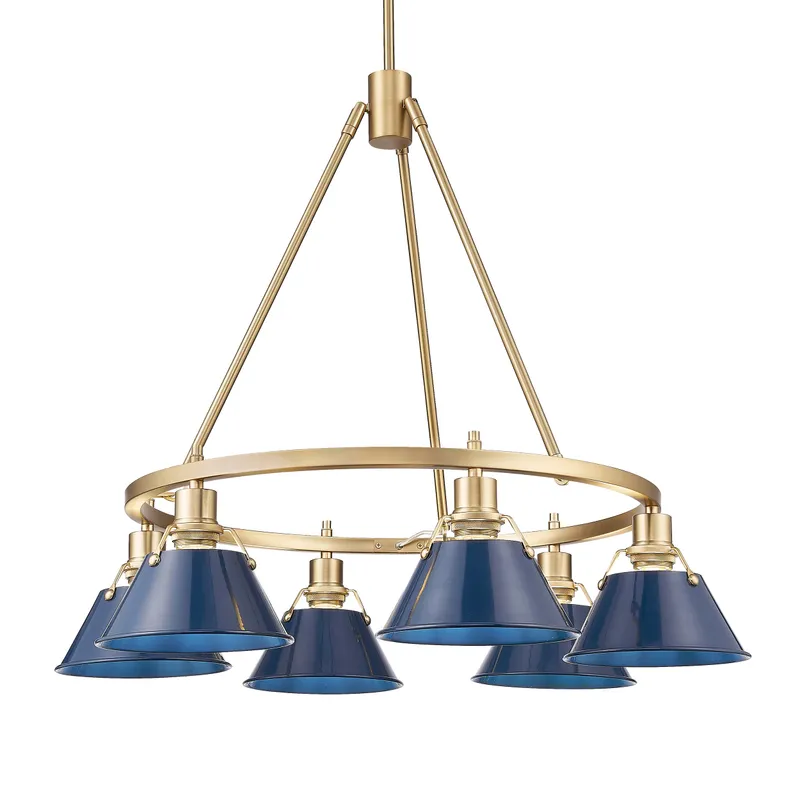 Yep by Golden Lighting Orwell 6-light Chandelier in Brushed Champagne Brass and Navy Blue shade — Golden Lighting LED Pendant Lights  