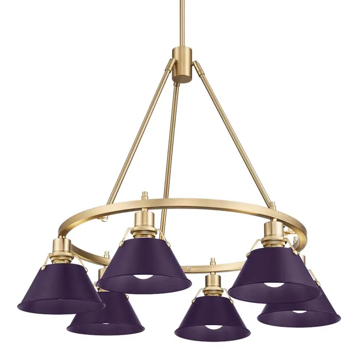 Yep by Golden Lighting Orwell 6-light Chandelier in Brushed Champagne Brass and Exotic Purple shade — Golden Lighting LED Pendant Lights  