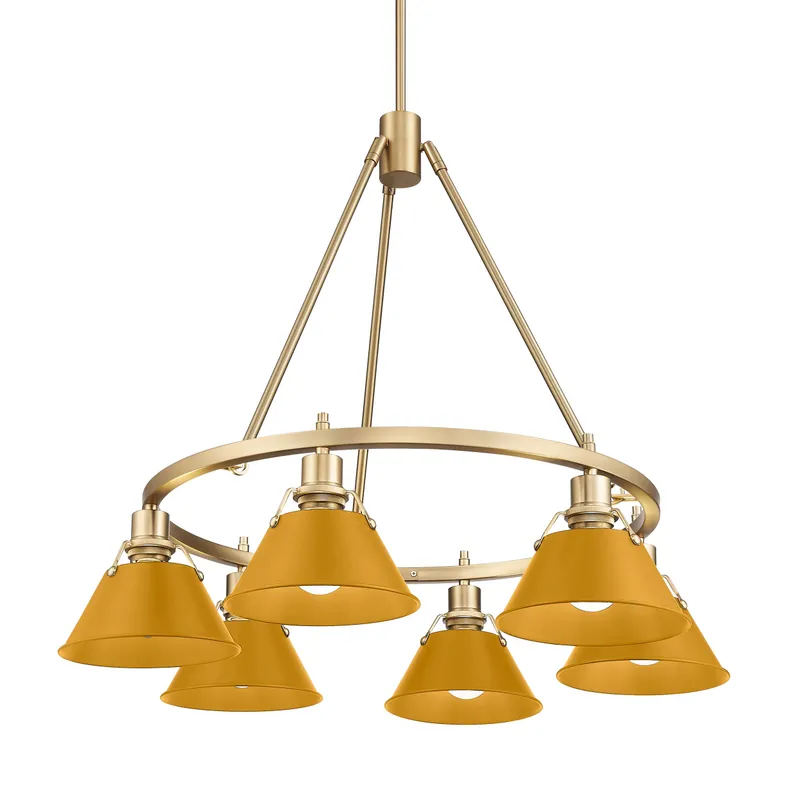 Yep by Golden Lighting Orwell 6-light Chandelier in Brushed Champagne Brass and Auric Yellow shade — Golden Lighting LED Pendant Lights 60.0W 