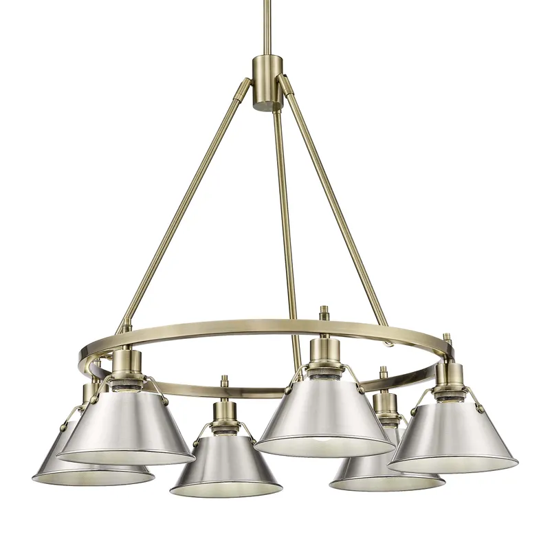 Yep by Golden Lighting Orwell 6-light Chandelier in Aged Brass and Pewter shade — Golden Lighting LED Pendant Lights 60.0W 
