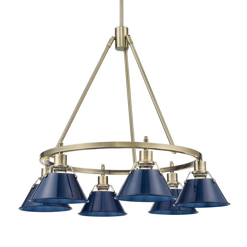 Yep by Golden Lighting Orwell 6-light Chandelier in Aged Brass and Navy Blue shade — Golden Lighting LED Pendant Lights 60.0W 