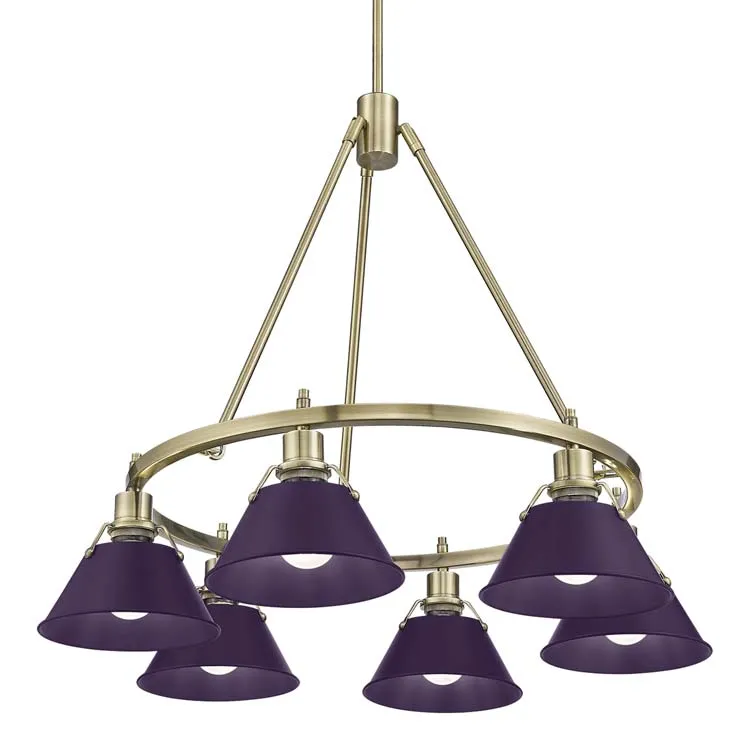 Yep by Golden Lighting Orwell 6-light Chandelier in Aged Brass and Exotic Purple shade — Golden Lighting LED Pendant Lights  