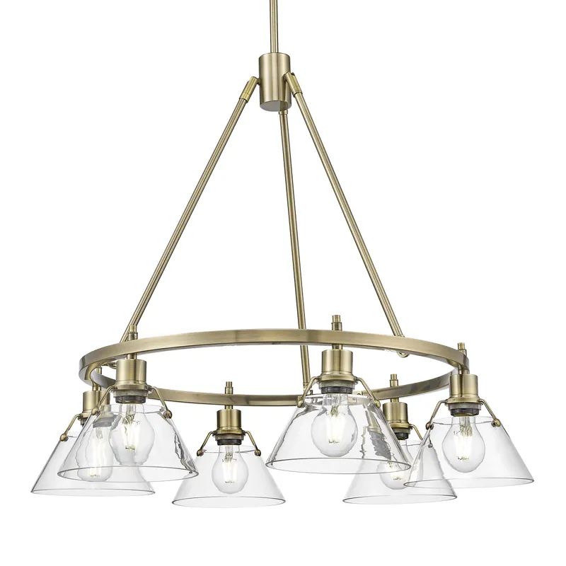 Yep by Golden Lighting Orwell 6-light Chandelier in Aged Brass and Clear Glass — Golden Lighting LED Pendant Lights  