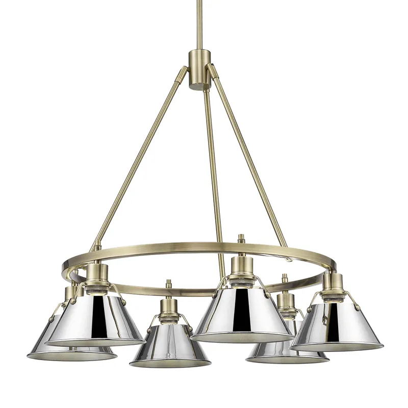 Yep by Golden Lighting Orwell 6-light Chandelier in Aged Brass and Chrome shade — Golden Lighting LED Pendant Lights 60.0W 