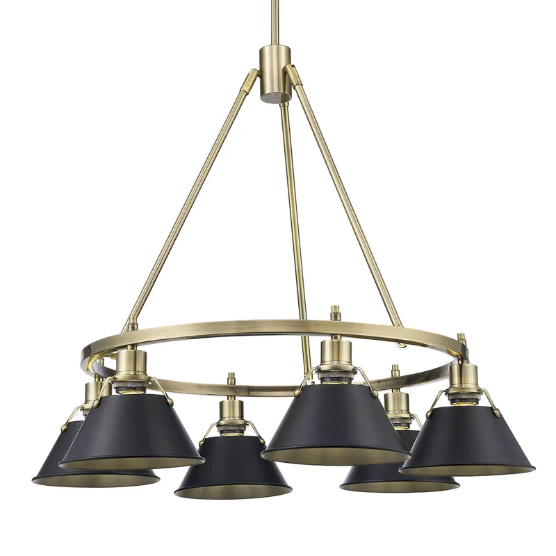 Yep by Golden Lighting Orwell 6-light Chandelier in Aged Brass and Matte Black shade — Golden Lighting LED Pendant Lights  