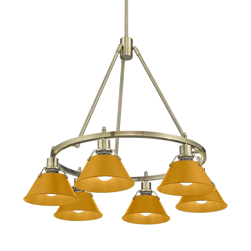 Yep by Golden Lighting Orwell 6-light Chandelier in Aged Brass and Auric Yellow shade — Golden Lighting LED Pendant Lights 60.0W 