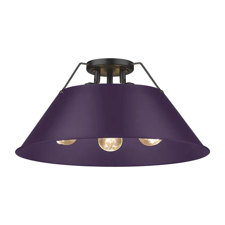 Yep by Golden Lighting Orwell 3-light Flush Mount in Matte Black and Exotic Purple shade — Golden Lighting LED Ceiling Lights  