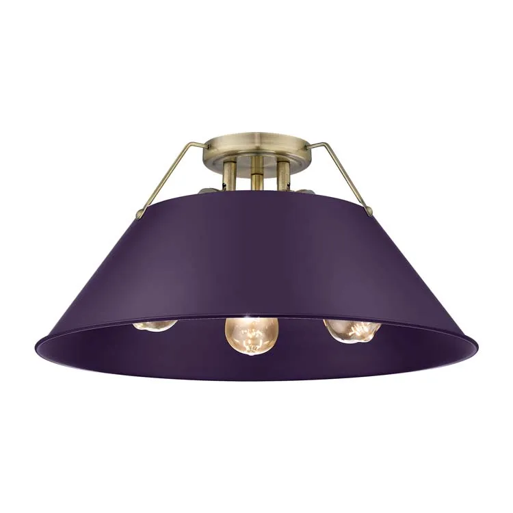 Yep by Golden Lighting Orwell 3-light Flush Mount in Aged Brass and Exotic Purple shade — Golden Lighting LED Ceiling Lights  