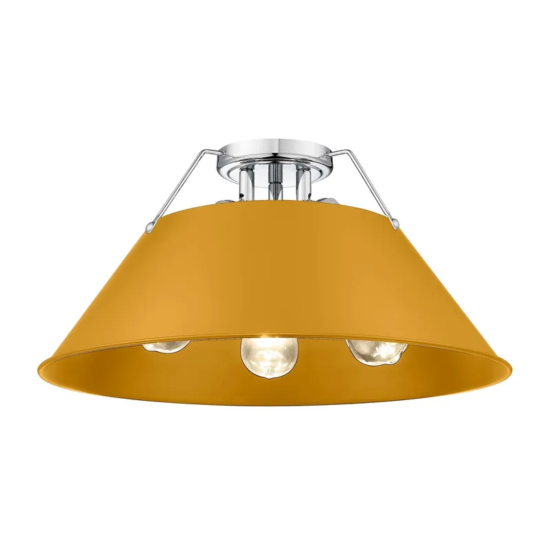 Yep by Golden Lighting Orwell 3-light Flush Mount in Chrome and Auric Yellow shade — Golden Lighting LED Ceiling Lights  