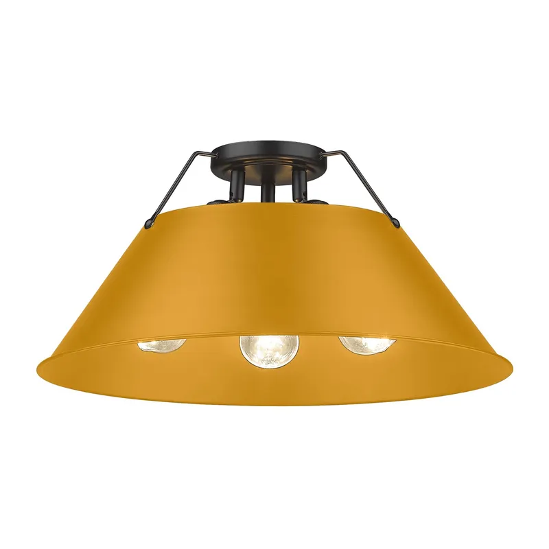 Yep by Golden Lighting Orwell 3-light Flush Mount in Matte Black and Auric Yellow shade — Golden Lighting LED Ceiling Lights 60.0W 