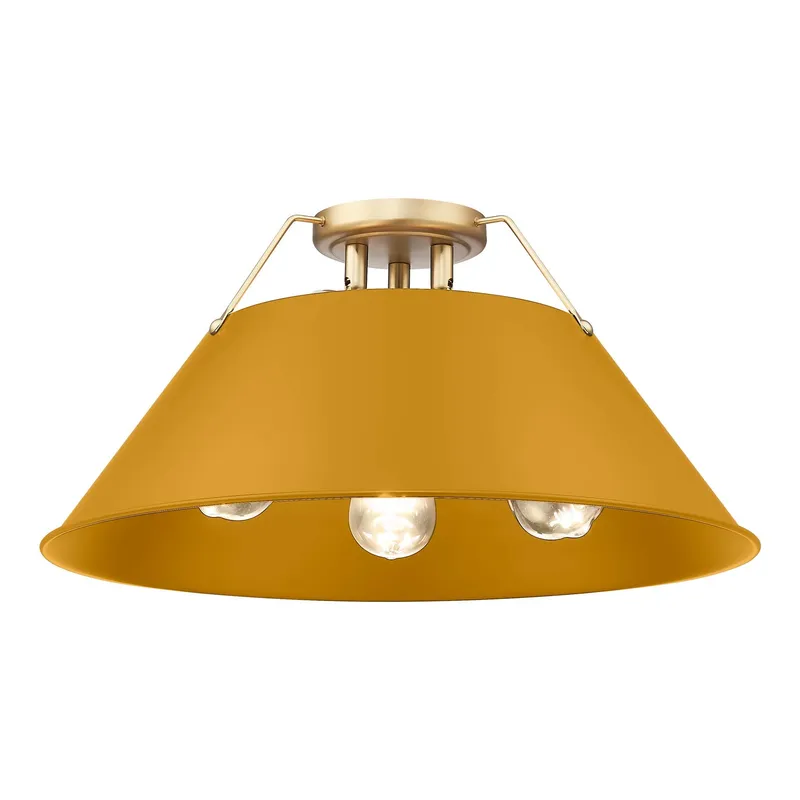 Yep by Golden Lighting Orwell 3-light Flush Mount in Brushed Champagne Brass and Auric Yellow shade — Golden Lighting LED Ceiling Lights  