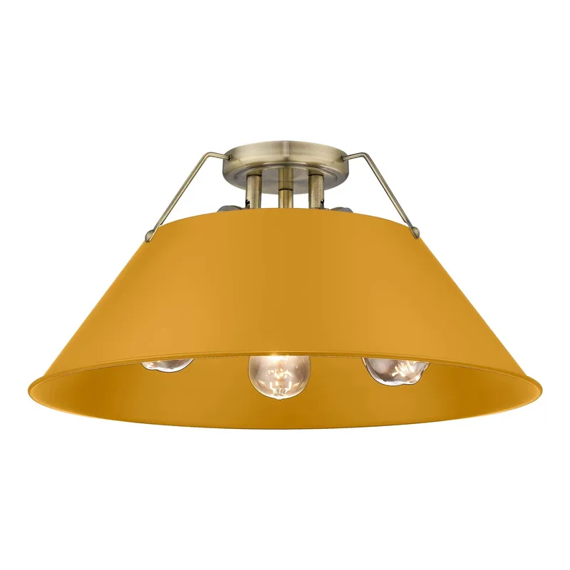 Yep by Golden Lighting Orwell 3-light Flush Mount in Aged Brass and Auric Yellow shade — Golden Lighting LED Ceiling Lights 60.0W 