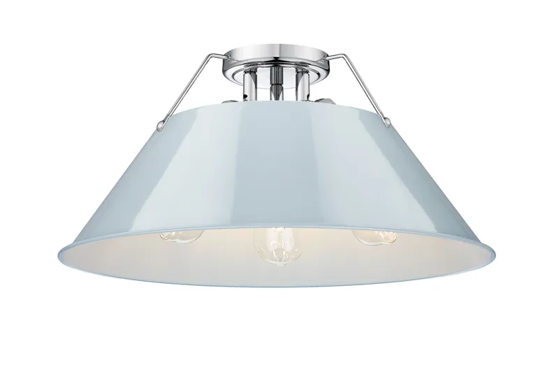 Yep by Golden Lighting Orwell 3-light Flush Mount in Chrome and Dusky Blue shade — Golden Lighting LED Ceiling Lights 60.0W 