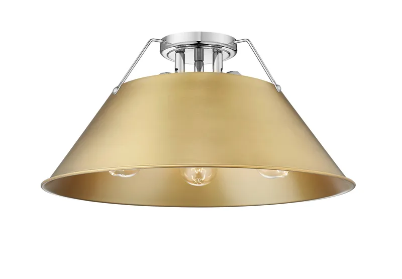 Yep by Golden Lighting Orwell 3-light Flush Mount in Chrome and Brushed Champagne Brass shade — Golden Lighting LED Ceiling Lights  