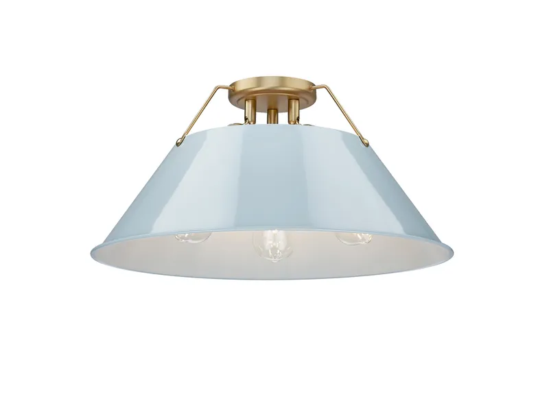 Yep by Golden Lighting Orwell 3-light Flush Mount in Brushed Champagne Brass and Dusky Blue shade — Golden Lighting LED Ceiling Lights 60.0W 