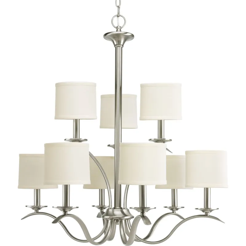 Inspire Collection Nine-Light Off-White Linen Shade Chandelier Light — Progress Lighting LED Landscape Lights  