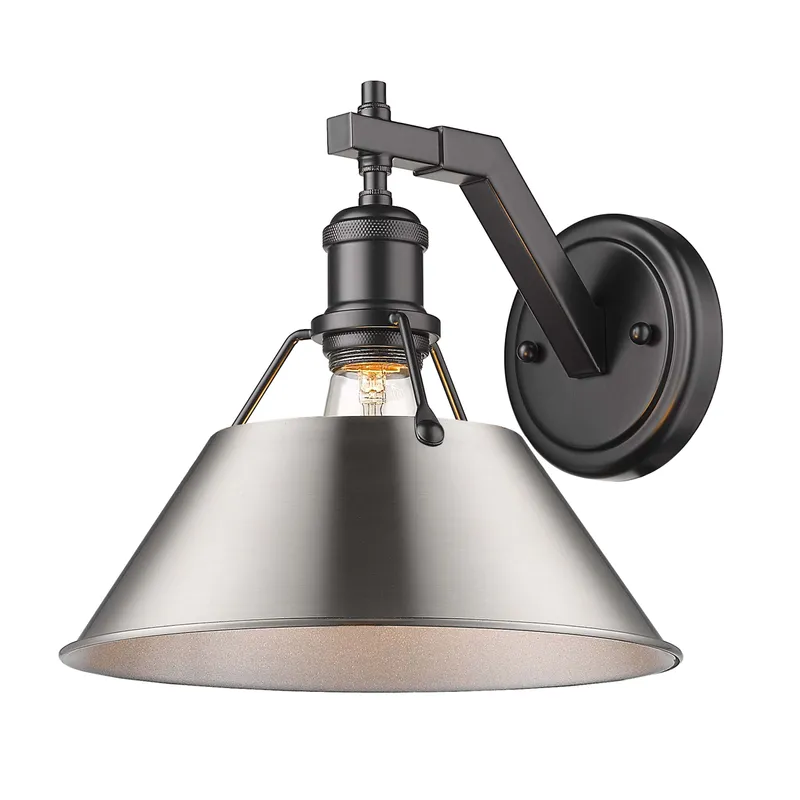 Yep by Golden Lighting Orwell 1-light Wall Sconce in Matte Black and Pewter shade — Golden Lighting LED Wall Lights 100.0W 