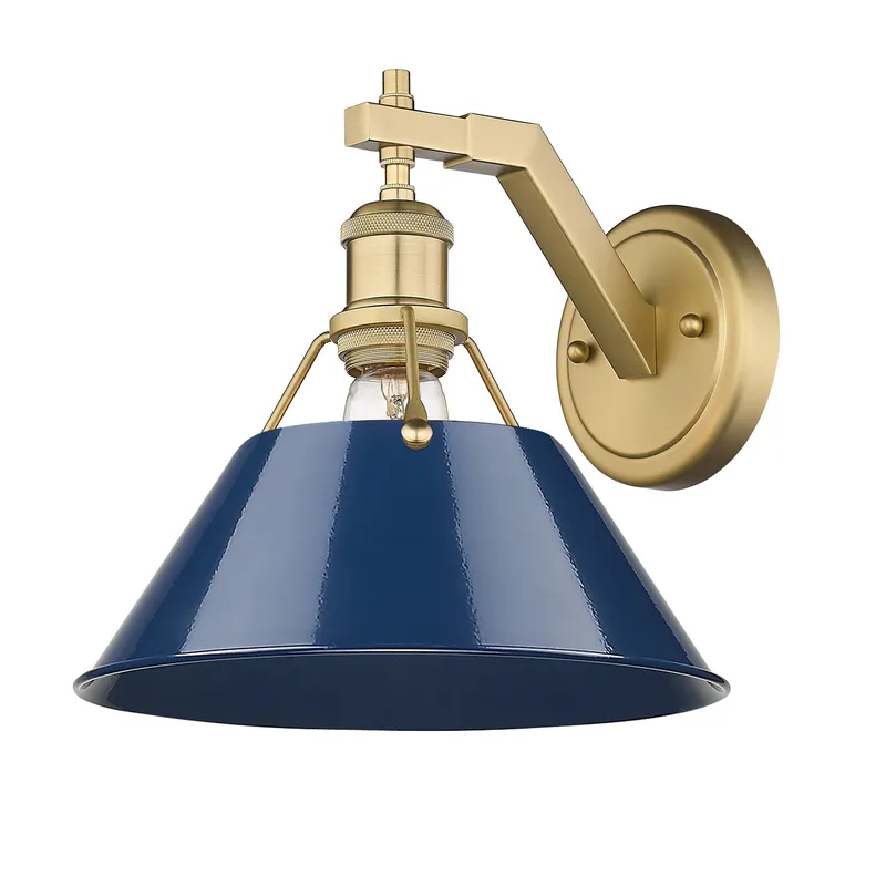 Yep by Golden Lighting Orwell 1-light Wall Sconce in Brushed Champagne Brass and Navy Blue shade — Golden Lighting LED Wall Lights 100.0W 