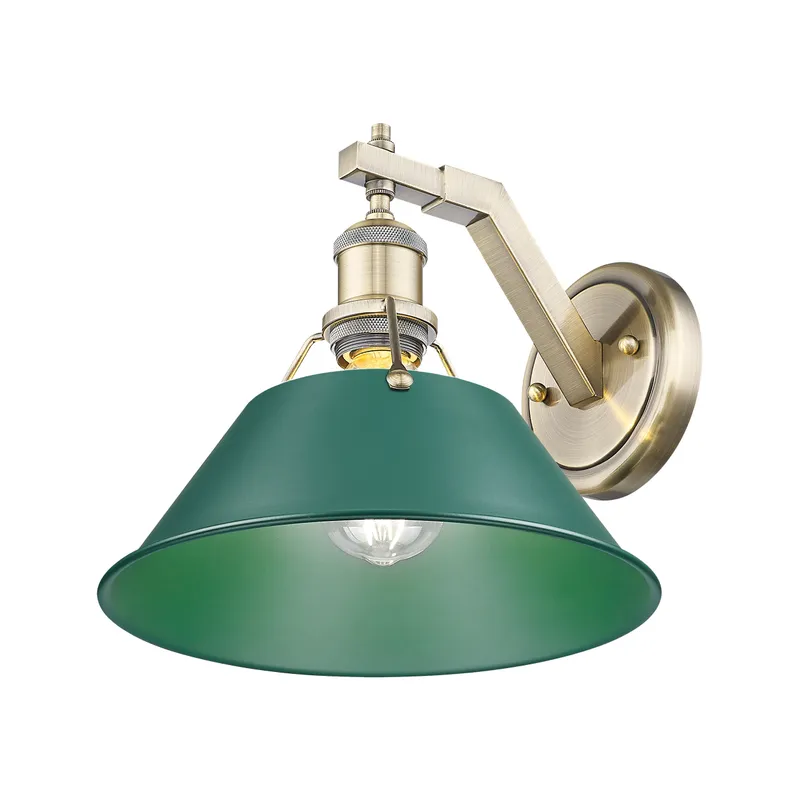 Yep by Golden Lighting Orwell 1-light Wall Sconce in Aged Brass and Pine Green shade — Golden Lighting LED Wall Lights 1.0W 
