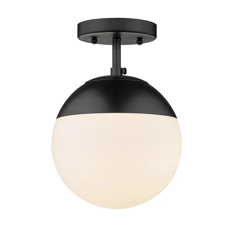 Golden Lighting Dixon 1-light Semi-Flush Mount in Matte Black and Opal Glass — Golden Lighting LED Ceiling Lights  
