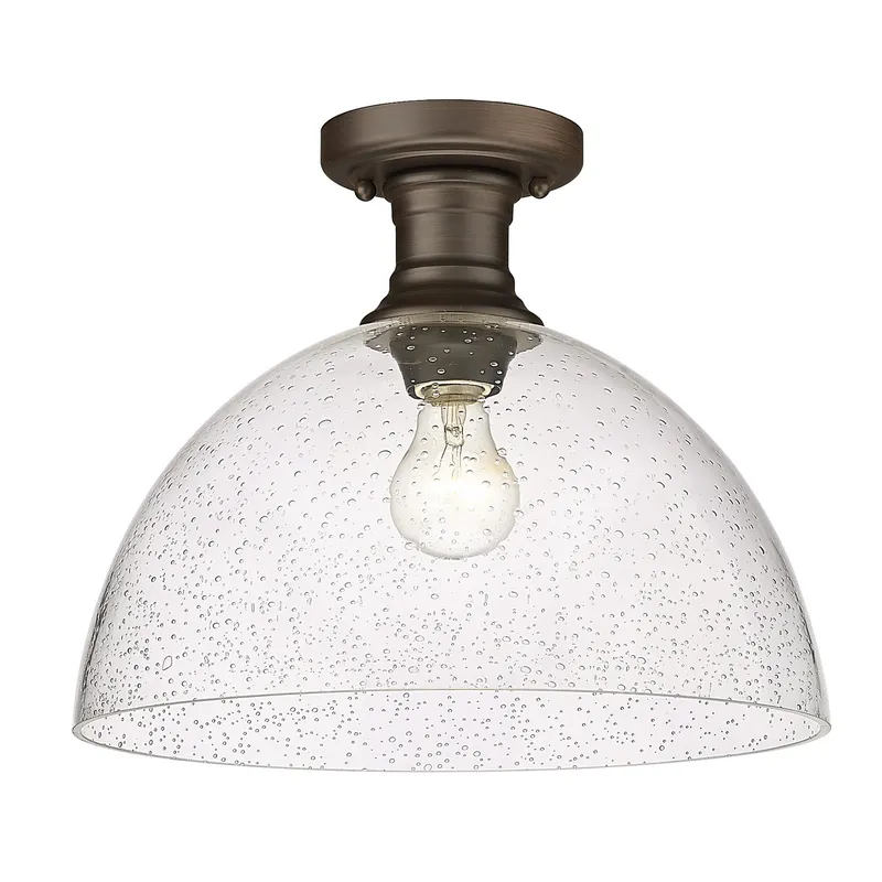 Yep by Golden Lighting Hines 1-light 14 in Semi-Flush Mount in Rubbed Bronze and Seeded Glass — Golden Lighting LED Ceiling Lights  