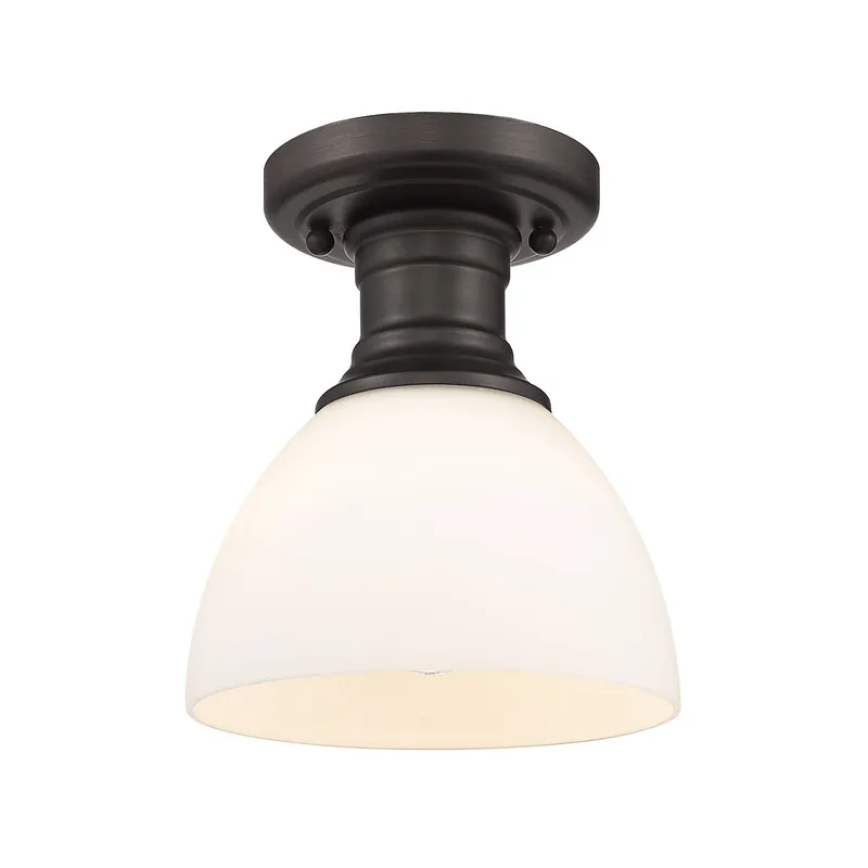 Yep by Golden Lighting Hines 1-light Semi-Flush Mount in Rubbed Bronze and Opal Glass — Golden Lighting LED Ceiling Lights 60.0W 