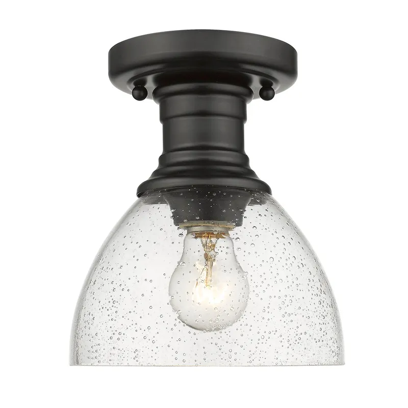 Yep by Golden Lighting Hines 1-light Semi-Flush Mount in Matte Black and Seeded Glass — Golden Lighting LED Ceiling Lights 60.0W 