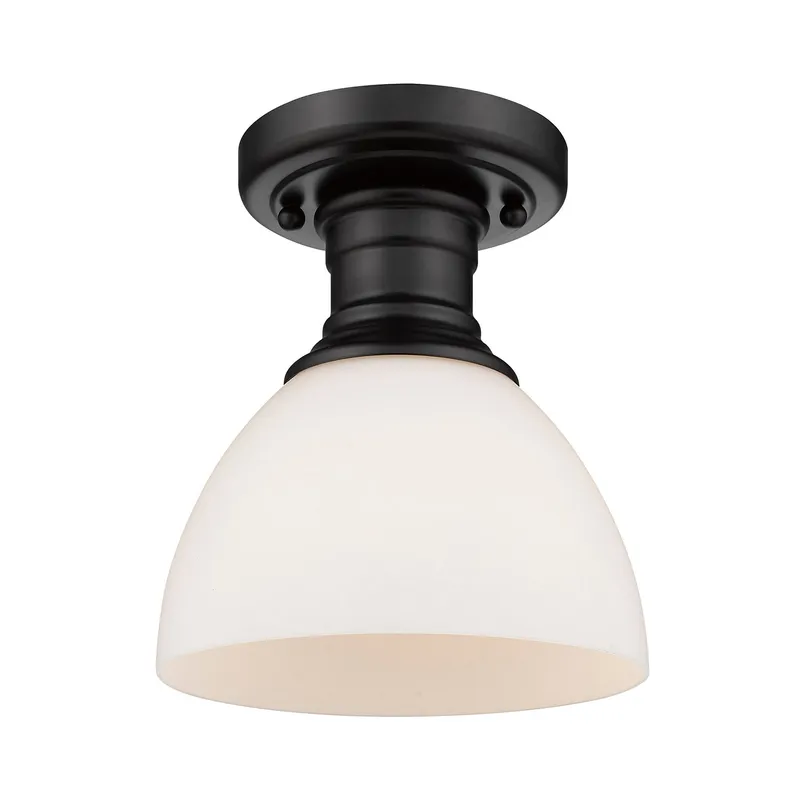 Yep by Golden Lighting Hines 1-light Semi-Flush Mount in Matte Black and Opal Glass — Golden Lighting LED Ceiling Lights 60.0W 