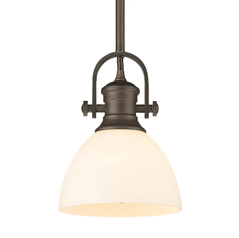 Yep by Golden Lighting Hines 1-light 7in Pendant in Rubbed Bronze and Opal Glass — Golden Lighting LED Pendant Lights 100.0W 