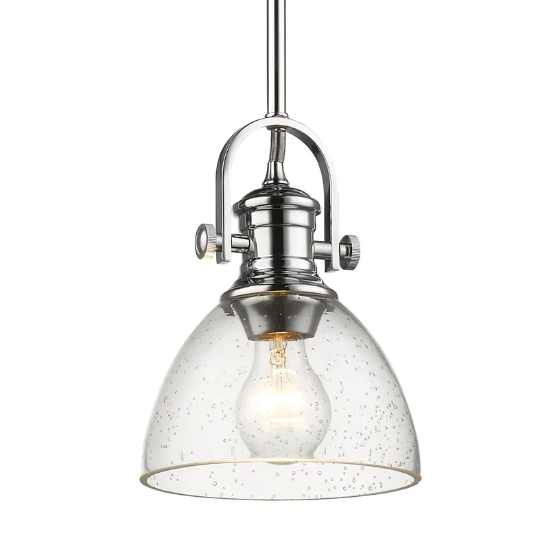 Yep by Golden Lighting Hines 1-light 7in Pendant in Chrome and Seeded Glass — Golden Lighting LED Pendant Lights  