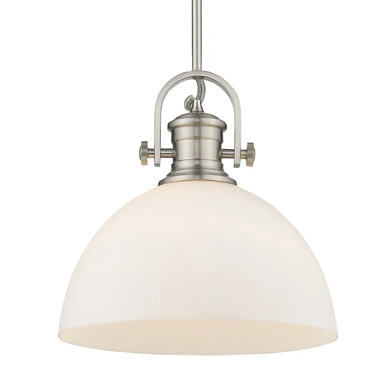 Yep by Golden Lighting Hines 1-light 14in Pendant in Pewter and Opal Glass — Golden Lighting LED Pendant Lights 100.0W 