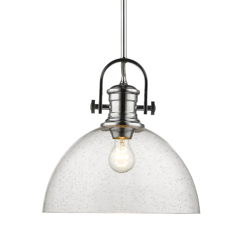 Yep by Golden Lighting Hines 1-light 14in Pendant in Chrome and Seeded Glass — Golden Lighting LED Pendant Lights 100.0W 