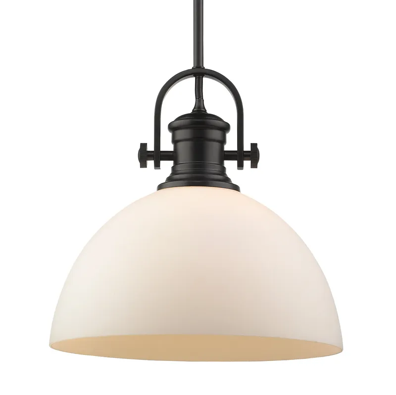 Yep by Golden Lighting Hines 1-light 14in Pendant in Matte Black and Opal Glass — Golden Lighting LED Pendant Lights  