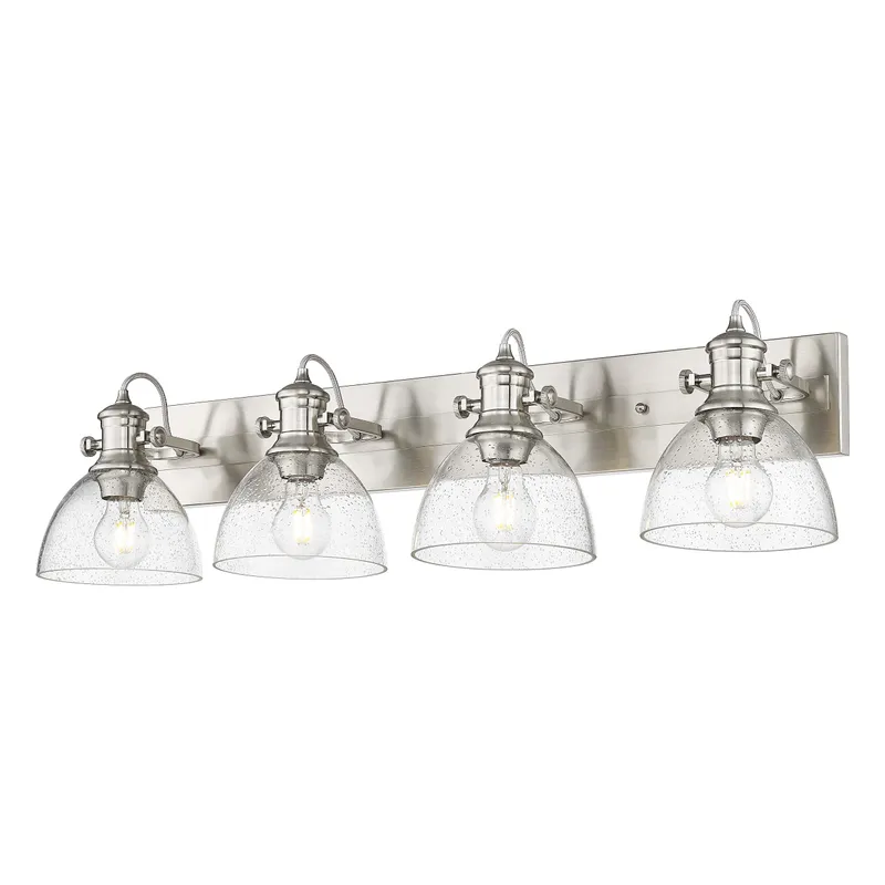 Yep by Golden Lighting Hines 4-light Vanity in Pewter and Seeded Glass — Golden Lighting LED Wall Lights  