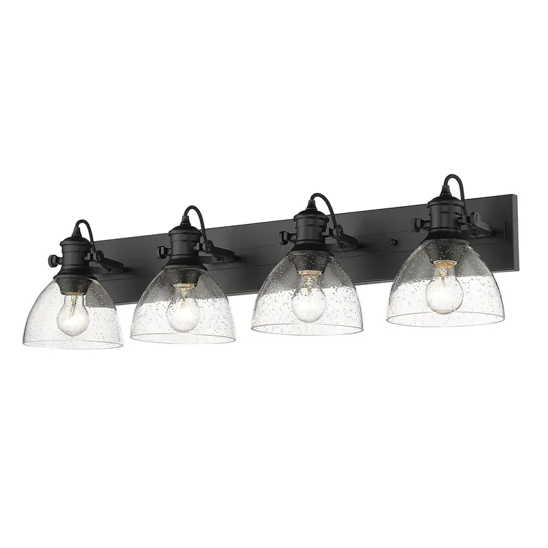 Yep by Golden Lighting Hines 4-light Vanity in Matte Black and Seeded Glass — Golden Lighting LED Wall Lights  