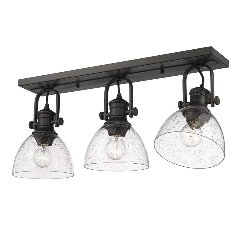 Yep by Golden Lighting Hines 3-light Semi-Flush Mount in Rubbed Bronze and Seeded Glass — Golden Lighting LED Ceiling Lights 60.0W 