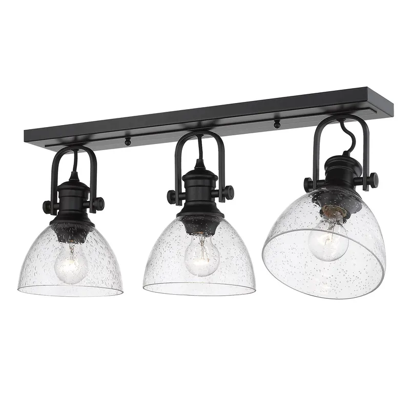 Yep by Golden Lighting Hines 3-light Semi-Flush Mount in Matte Black and Seeded Glass — Golden Lighting LED Pendant Lights 60.0W 