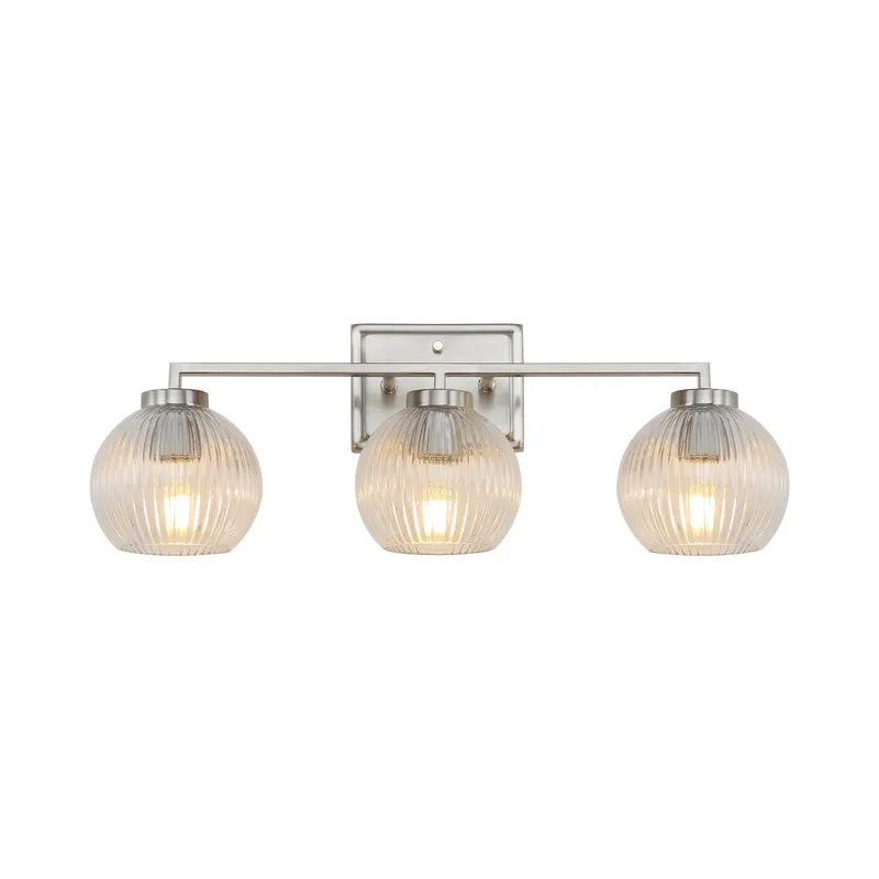 Yep by Golden Lighting Elliott 3-light Vanity in Pewter and Clear Ribbed Glass — Golden Lighting LED Wall Lights 60.0W 