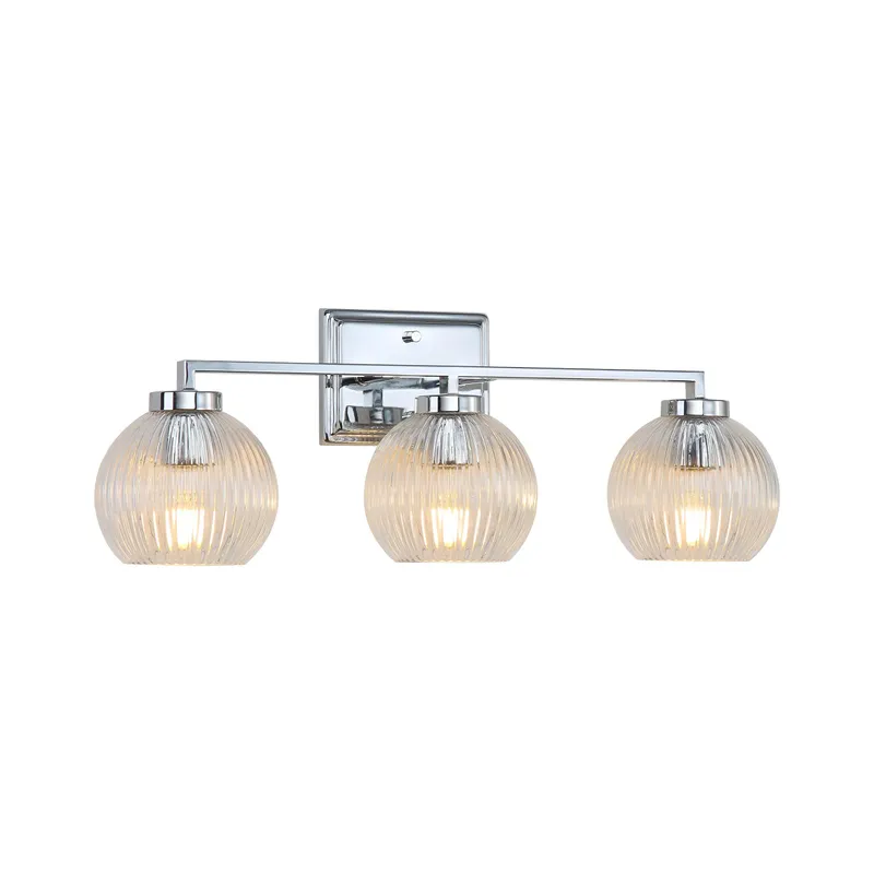 Yep by Golden Lighting Elliott 3-light Vanity in Chrome and Clear Ribbed Glass — Golden Lighting LED Wall Lights  