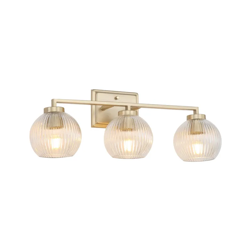 Yep by Golden Lighting Elliott 3-light Vanity in Brushed Champagne Brass and Clear Ribbed Glass — Golden Lighting LED Wall Lights 60.0W 