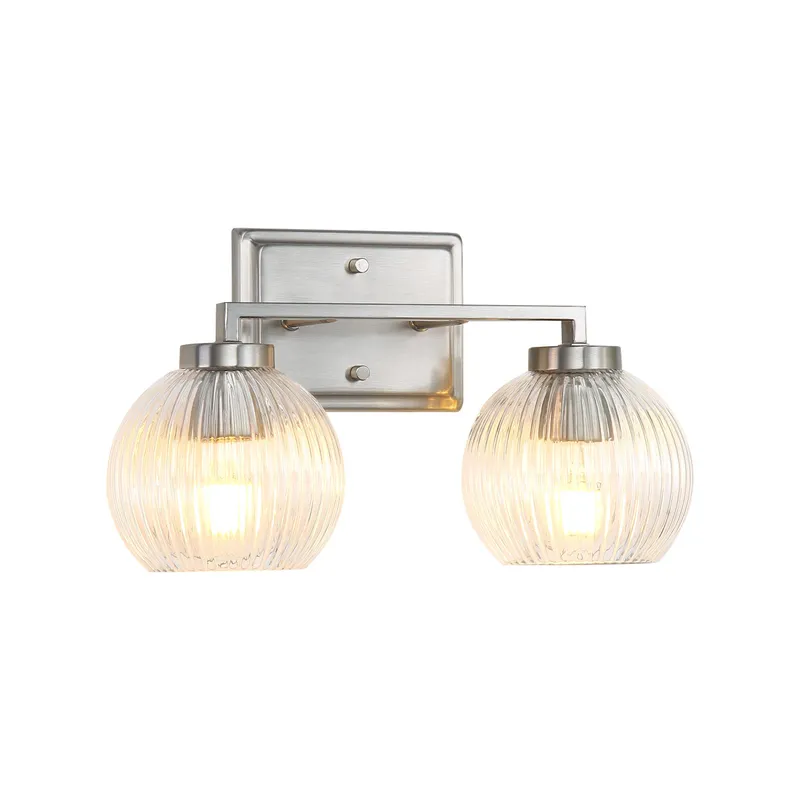 Yep by Golden Lighting Elliott 2-light Vanity in Pewter and Clear Ribbed Glass — Golden Lighting LED Wall Lights 60.0W 