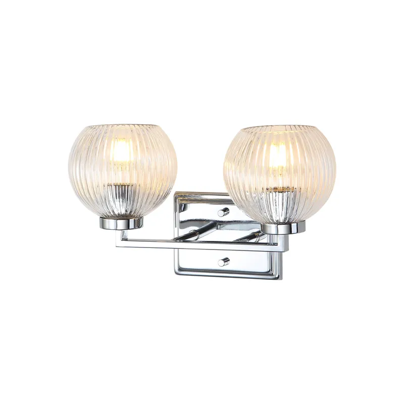 Yep by Golden Lighting Elliott 2-light Vanity in Chrome and Clear Ribbed Glass — Golden Lighting LED Wall Lights  