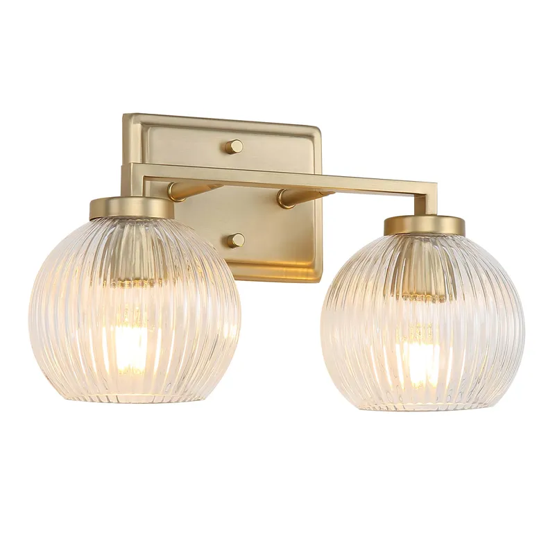 Yep by Golden Lighting Elliott 2-light Vanity in Brushed Champagne Brass and Clear Ribbed Glass — Golden Lighting LED Wall Lights  