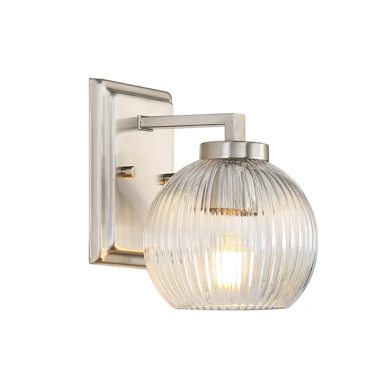 Yep by Golden Lighting Elliott 1-light Vanity in Pewter and Clear Ribbed Glass — Golden Lighting LED Wall Lights  